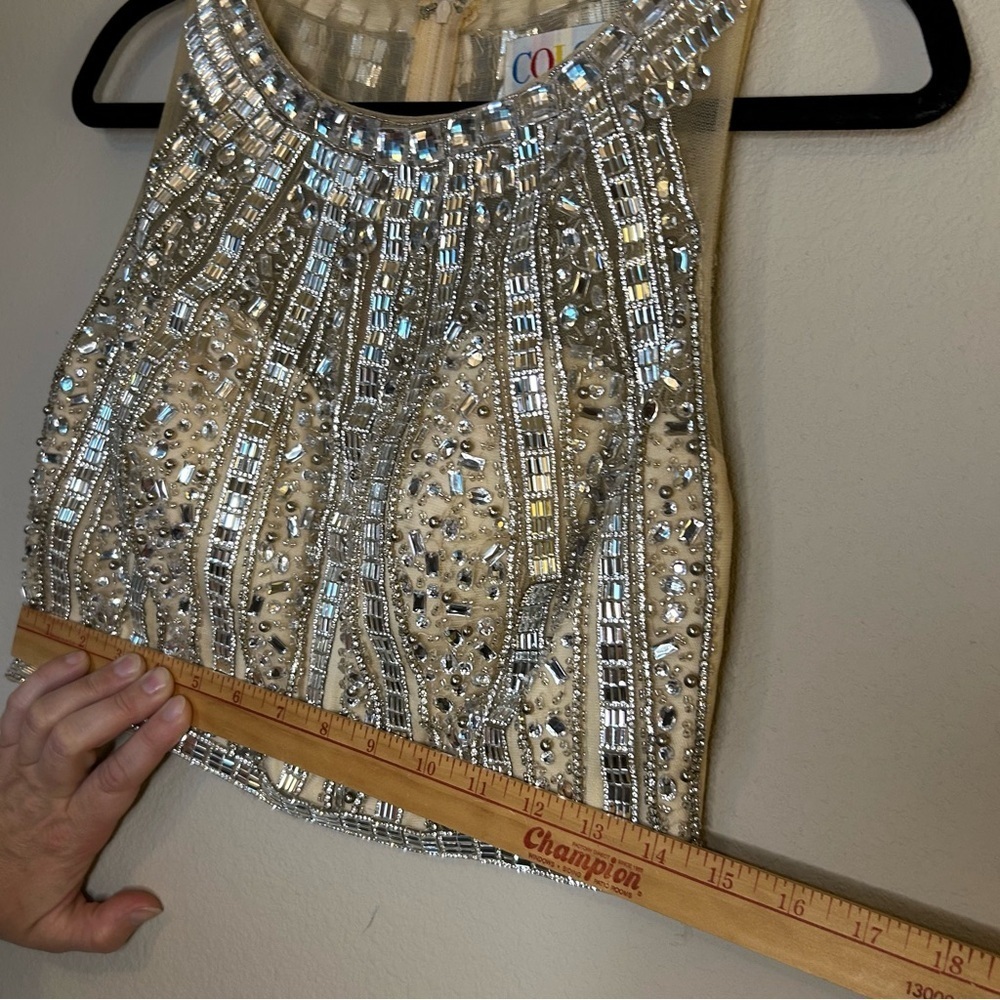 Bustier Women’s Size 10 Cream Mesh Classy Embellished Jewels Zip Back Dress Top - Picture 6 of 15